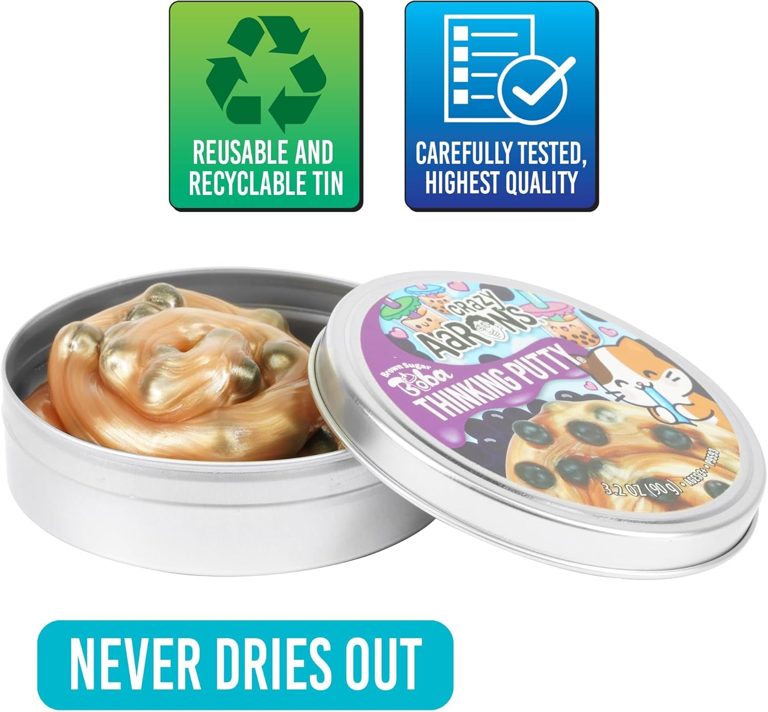 Thinking Putty® - Brown Sugar Boba - Sensory Putty for Kids and Grown Ups in a 4" Tin - Creative and Endless Fun, Stress Relief Therapy Toys, Never Dries Out - Made in USA